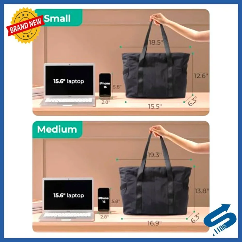 Large Capacity Tote Bag with Zipper Lightweight Nylon Gym Work Travel Shoulder